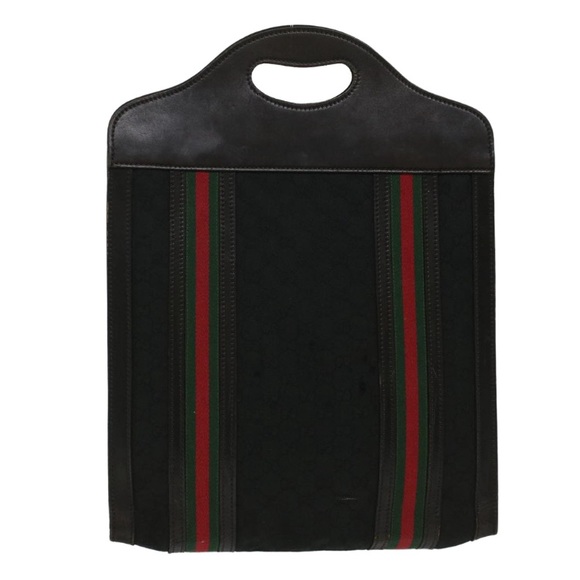 GUCCI GG CANVAS WEB SHERRY LINE TOTE PREOWNED Black/Red/Green - Picture 2 of 15